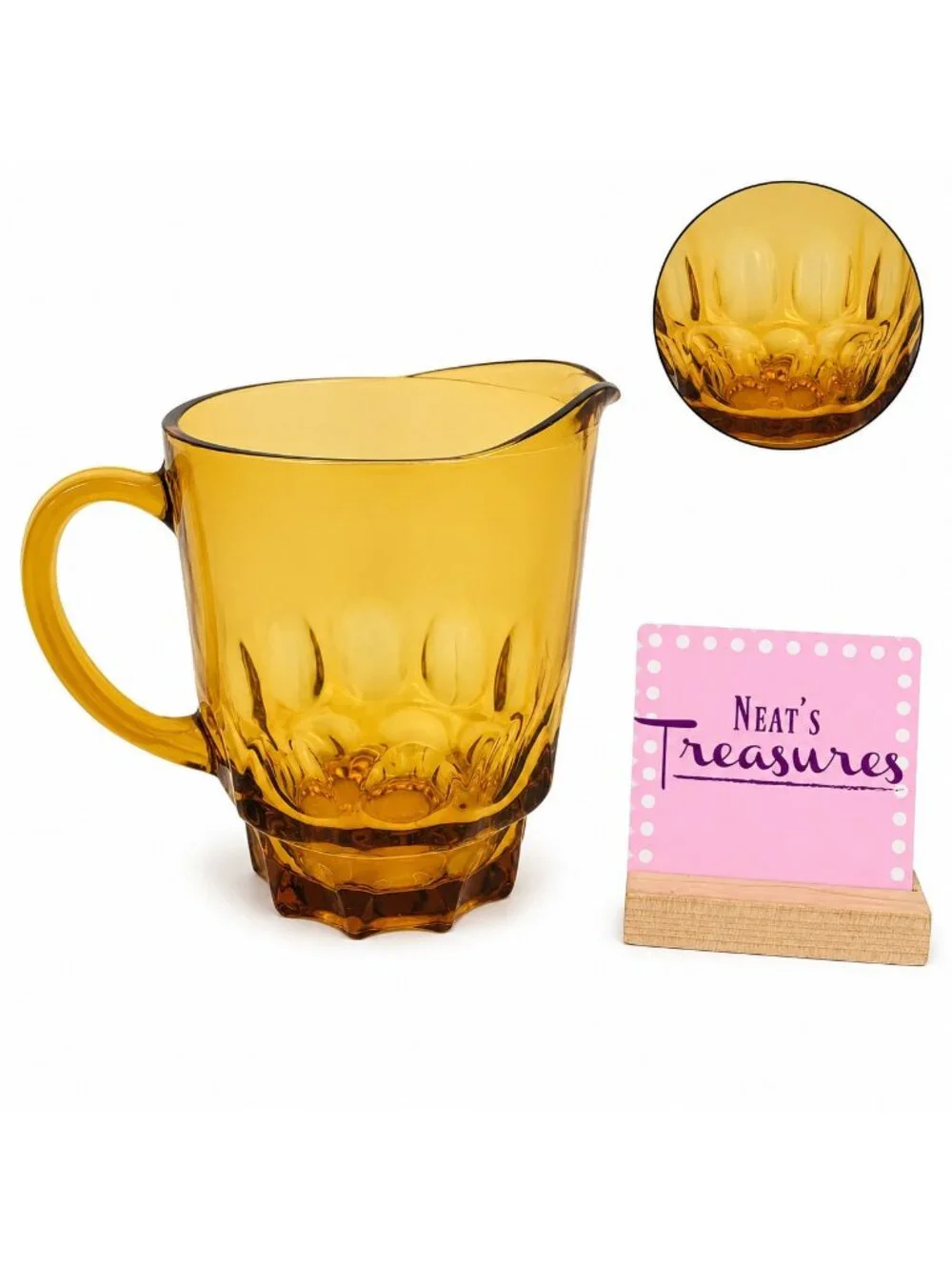 MCM Hazel Atlas REFLECTION AMBER THUMBPRINT Glass 54 Oz Beverage Water Pitcher